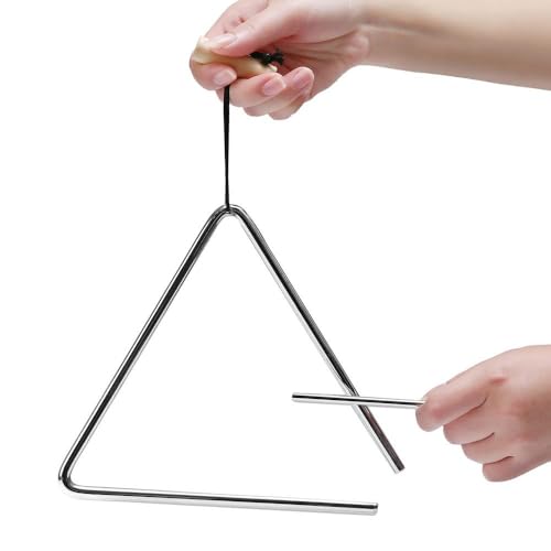Steel Music Triangle Percussion Instrument with Striker – Durable Handheld Bell for Rhythm Practice, Band Performance, Orchestras, Music Therapy, and Stage Performance (8 inches)
