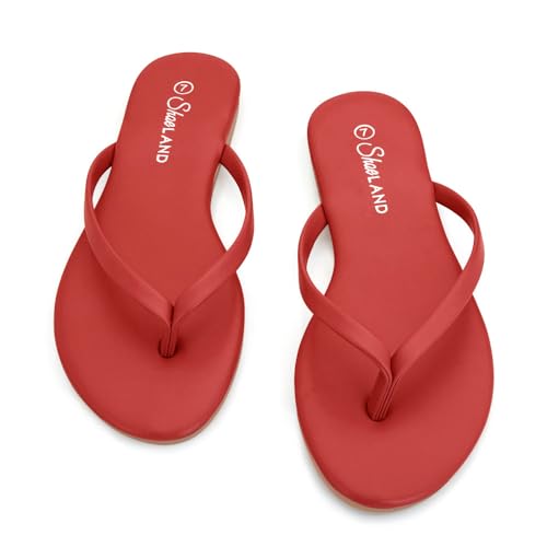 Image of Shoe Land Thong Flip Flops for Women, Memory Foam Flat Sandals, Lightweight Summer Slides, Non Slip Comfort Sandals for Beach, Travel and Everyday Wear