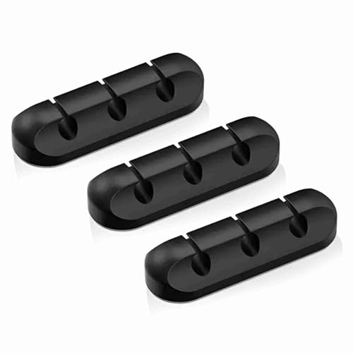 Image of oddpod Pack of 3 - Silicone Wire Tidy /Self Adhesive Desk Cable Cord Holder for Charging, Power, USB Cables - 3 Slots (Black)