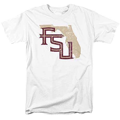 Florida State University FSU Seminoles Official State Shape Unisex Adult T-Shirt, White, Medium