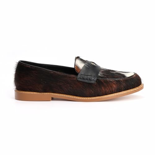 Image of XOBZJH Vintage Penny Loafers for Women Handmade Natural Calf Hair Flats with Arch Support,Comfortable Designer Work Walking Shoes