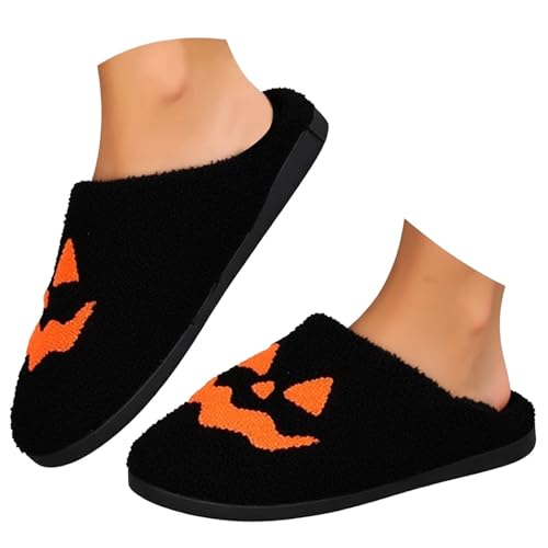 Halloween Slippers For Women Soft Cozy Plush Winter Warm House Shoes Spooky Ghost Pumpkin Memory Foam Slippers Holiday Indoor Outdoor Fur Lined Shoes2