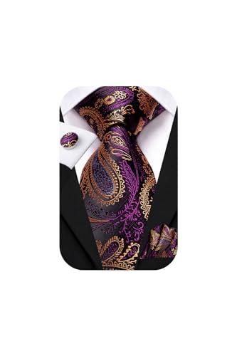 Image of Hi-Tie Mens 70inches Tie Set Extra Long Necktie for Men Cufflinks Handkerchief Big Tall Men Business Wedding