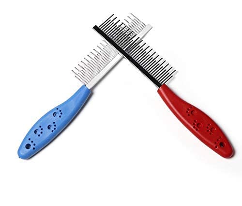 Bahob® 1 Pack Deshedding Tool Pet Comb with Long & Short Stainless Steel Teeth Professional Dog Grooming Comb Removing Matted Fur, Knots & Tangles,Shedding Comb (Random Color)