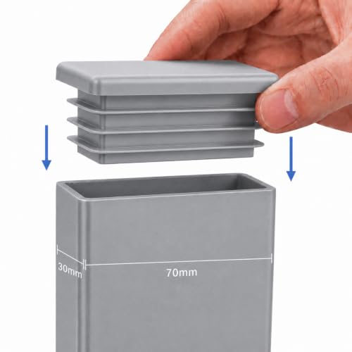 Image of (Pack of 6) Rectangular Plastic Plugs 1-3 /16 inch x 2-3 /4 inch (30 x 70 mm), Matt Tube Inserts, Fence Post Caps, Window Gray RAL 7040