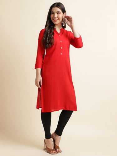 Image of Fabclub Women's Rayon Solid Plain Straight Kurti
