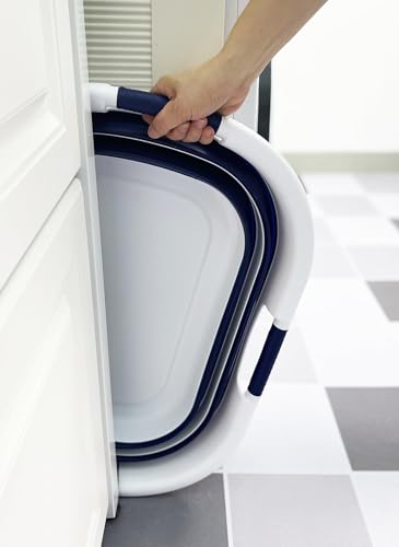 Image of SAMMART 40L (10.5 gallon) Set of 2 Collapsible Plastic Laundry Hamper - Foldable Pop Up Storage Container /Organizer - Portable Washing Tub - Space Saving Basket (2, White /Starry Blue)