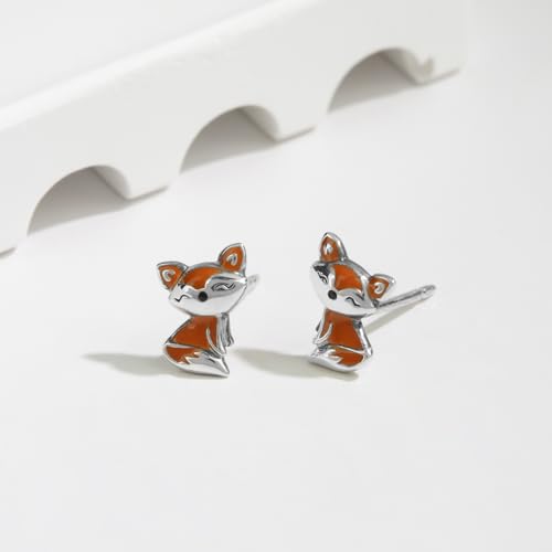 Boma Jewelry Sterling Silver Fox Stud Earrings with Hand Painted Red Orange Resin3