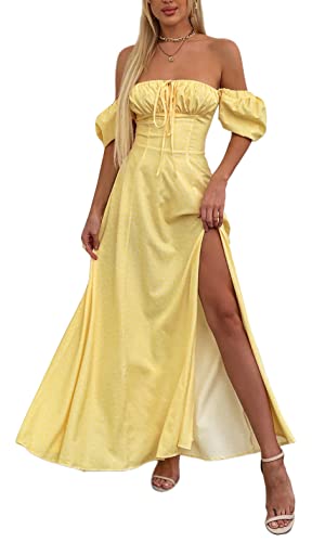Image of KUTUMAI Women Summer Puff Sleeve Off Shoulder Floral Flowy Long Maxi Dress