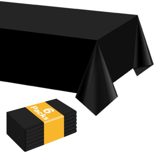 mwellewm Black Tablecloths Plastic Table Cloths for 6 Foot Rectangle Tables