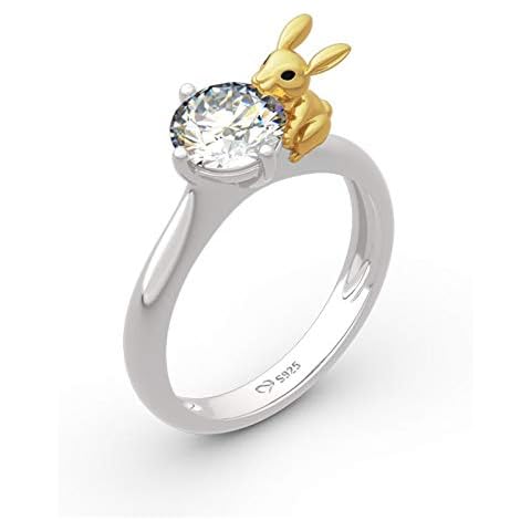 Jeulia"Nature's Favor Rabbit Round Cut Sterling Silver Ring Engagement Anniversary Eternity Promise Wedding Band Ring Set with Jewelry Box (N 1/2) Cover