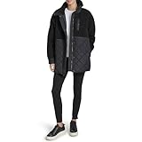 Andrew Marc Women's Mixed Media Tunic Length Faux Sherpa Jacket, Black