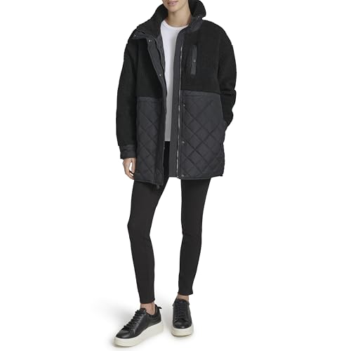 Andrew Marc Women's Mixed Media Tunic Length Faux Sherpa Jacket