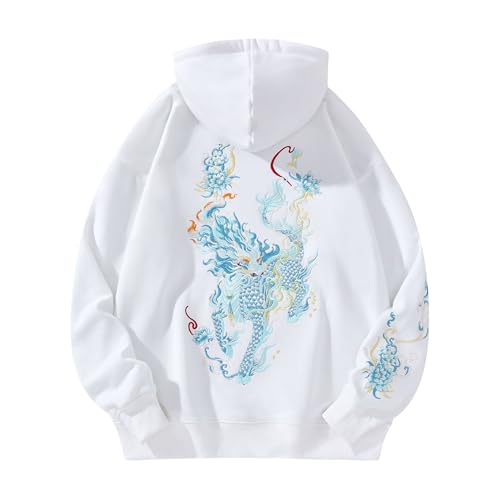 Men'S Black And White Hoodie Kirin Embroidered Hoodie Streetwear Cool Hoodies Cotton Hoodies Men Pullover Hoodie3