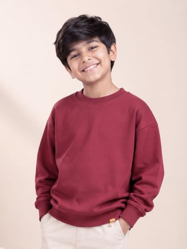 Image of KiddoPanti Boys Solid Round Neck Full Sleeve Fleece Sweatshirt | 60% Cotton 40% Polyester | Soft Warm Winter Pullover | Ribbed Cuffs & Hem | Casual Winter Sweatshirt for Kids