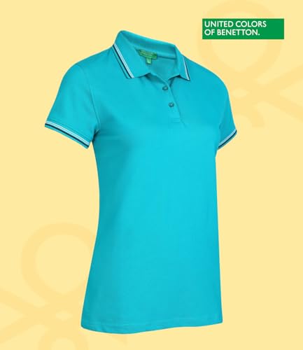 Image of UNITED COLORS OF BENETTON Women's Cotton Lycra Half Sleeves Plain Stylish Regular Fit Polo T-Shirt with Coloured Collar Tipping