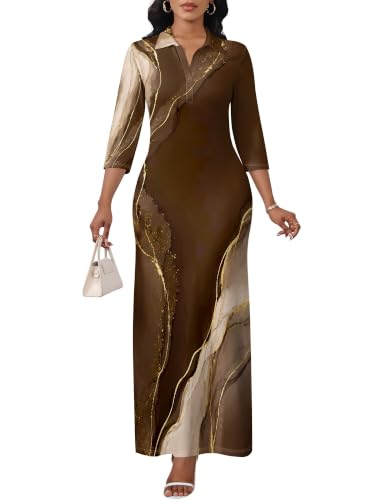 Image of PinkPatty Women's Casual 3 /4 Sleeve Polo V Neck Bodycon Maxi Dress
