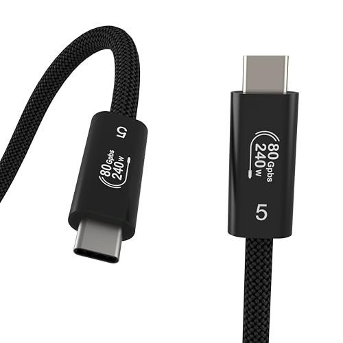 Image of 80Gbps USB4 Cable for Thunderbolt 5, 3.3FT USB C to USB C Braided Cable, Up to 120Gbps Bandwidth, 240W PD3.1 Fast Charging, 16K /8K Display, Compatible with Thunderbolt 4 /3, MacBook, SSD, Monitor