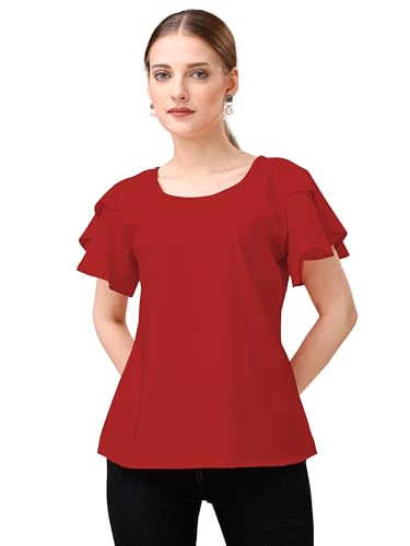 Image of Mehrang Women's Solid Ribbed Crop Tank Top Ribbed Tops for Women V-Neck 3 /4th Balloon Sleeves