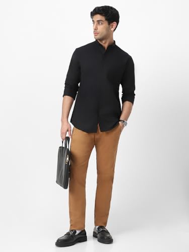 Image of Urbano Fashion Men's Cotton Full Sleeve Regular Fit Casual Solid Shirt with Band Collar