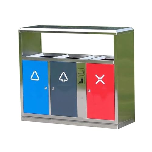 WQQYU6HKF Cubo de Basura para Exteriores Grande Contenedor de Basura Comercial Acero Inoxidable con Tres Compartimentos for Exteriores Clasificación Patio Papelera