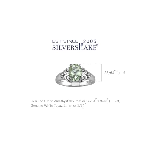 Silvershake Genuine 1.67 CTW 9X7mm Green Amethyst and White Topaz 925 Sterling Silver Victorian Style Gemstone Engagement Ring2
