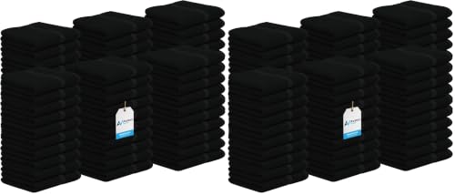 Avalon Towels Cotton Washcloths – (Pack of 120) Size 12x12 Inches, 100% Ring Spun Cotton, Soft & Absorbent Face Towels, Gym Towels, Hotel and Spa Quality, Reusable Fingertip Towels (Black)