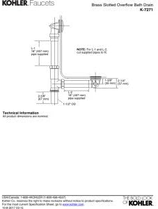 Technical drawing of Kohler K-7271-CP bath drain with dimensions
