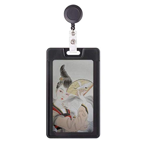 Portacredenciales retráctil con funda de tarjeta y diseño de abanico chino