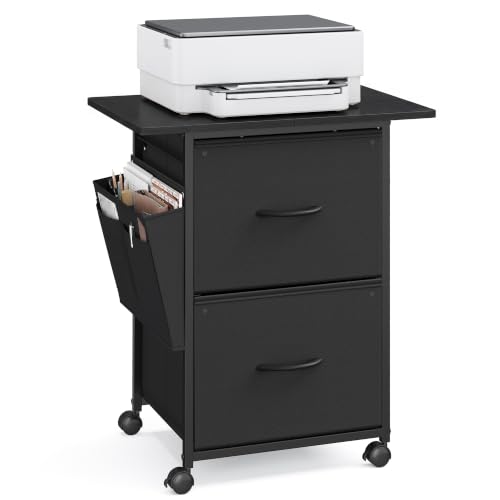 Image of VASAGLE Mobile Printer Stand with Storage, Filing Cabinet, Side Pockets | Filing Cabinet for A4 Letter Size, 23.6 x 15.7 x 26.8 Inch, Ink Black, BELLAH Collection UOFC202BC01