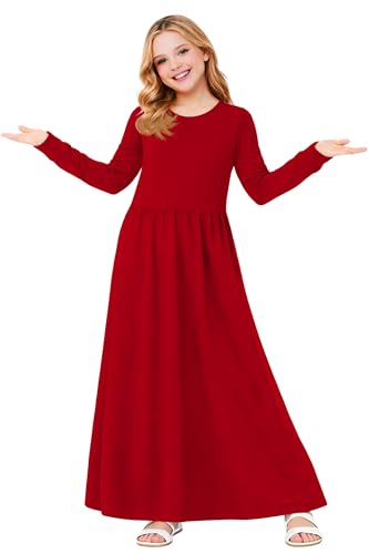 Image of Deerose Girls Maxi Dress Short Sleeve Casual Long Dresses with Pockets 5-14 Years