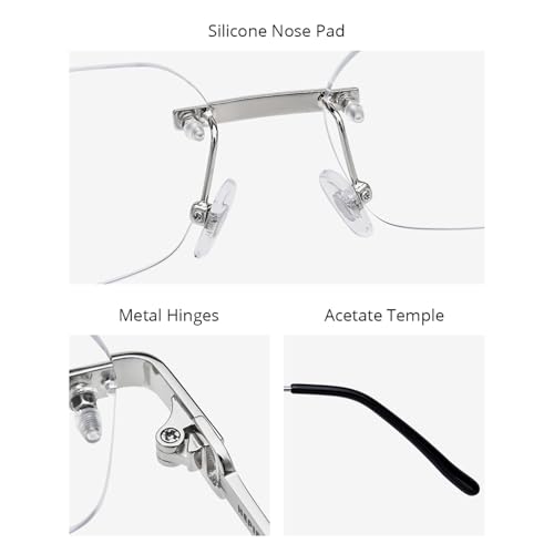 Image of HEPIDEM Vintage Style Rimless Rectangular Metal Eyeglasses for Men,New Frameless Square Optical Glasses Frame