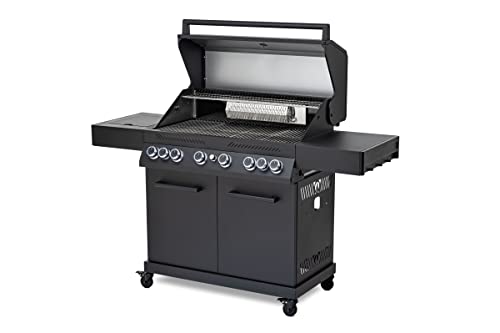 OUTTECH Black Steel S 6.3 Gasgrill, Mattschwarz, Stahl, ca. 166x 58x122 cm, inkl. 4X Hauptbrenner 3,5 kW, 3X Infrarotbrenner, Seitenbrenner, LED Beleuchtung Cover