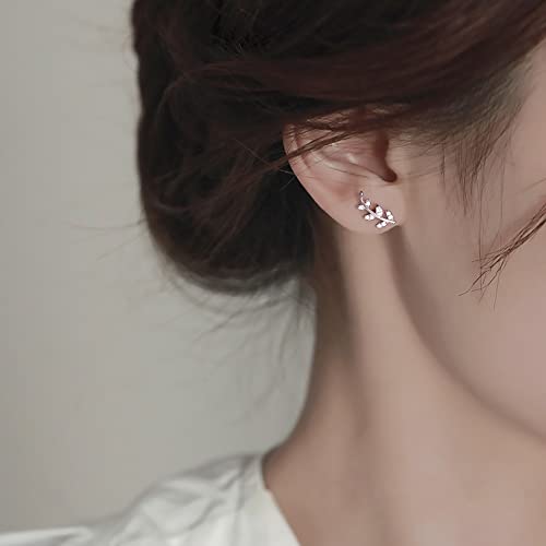 Reffeer 925 Sterling Silver Leaf Crawler Stud Earrings For Women Girls Crystal Leaf Stud Earrings (C-Rose Gold) #TOP2