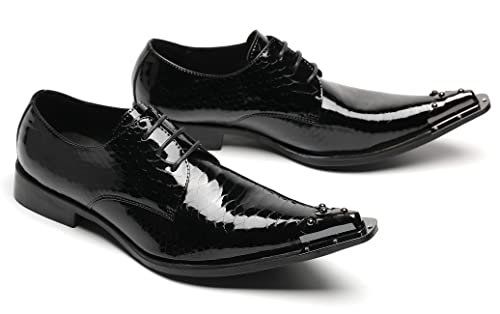 Mens Western Pointed Toe Leather Lace Up Dress Shoes Fashion Metal Tip Oxford Black 10 Us #TOP4