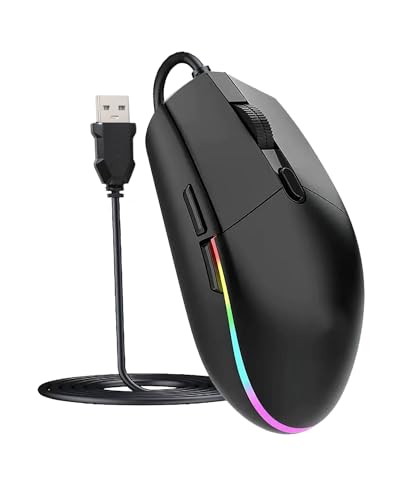 MSMXCS Wired Mouse LED RGB Backlit Mouse with 1.5m USB Cable Mice Wired Optical Computer Games With 2400 DPI 6 Buttons Silent Ergonomic Portable Computer Laptop Corded Mice for All USB Devices Black
