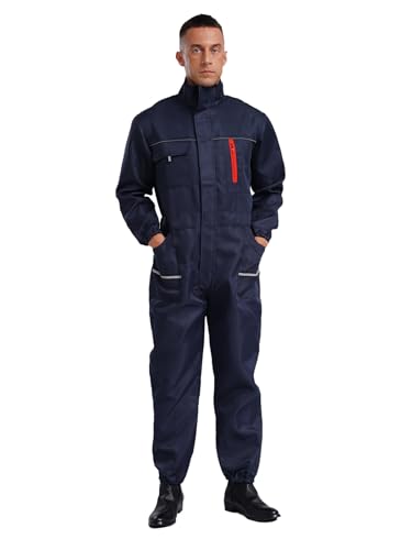 Riismen Unisex Mono De Trabajo Para Hombres Y Mujeres Ropa Laboral Cuello Alto Algodón Traje De Trabajo Con Cremallera Delantera Y 5 Bolsillos Azul marino M