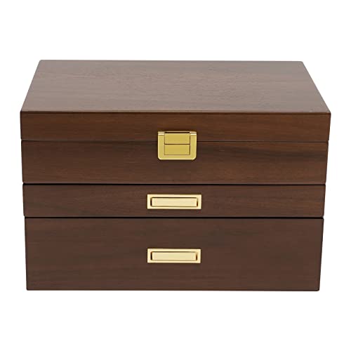 WANLECY Wooden Jewelry Box for Women, 3 Layers Large Wooden Jewelry Organizer Box Watches Necklace Ring Storage Box for Women (Walnut 3 Layer)