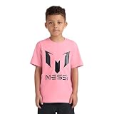Messi Boys' Lifestyle Short Sleeve T-Shirt, Slim-Fit Logo Tee, Cotton Blend Fabric, Candy Pink