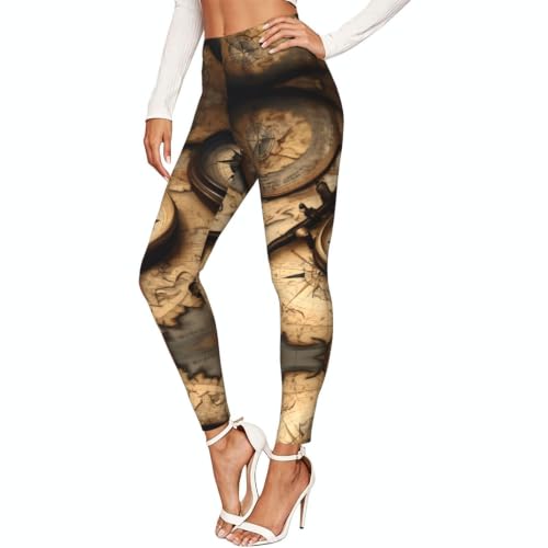 Leggings de compresión para mujer con estampado de mapa del viejo mundo de alta definición