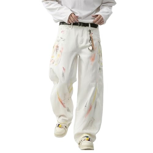 Baggy Jeans Men Relaxed Fit Graffiti Wide Leg Denim Pants Casual Parachute Open Bottom Streetwear for Skater Jeans Hip Pop