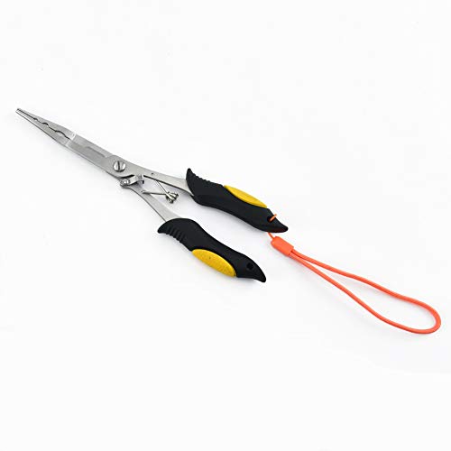 MILLION SOURCE Pinze da pesca in acciaio inossidabile Strumento 8 pollici Pesca multifunzione Luya Pinze gancio di rimozione con corda e guaina giallo