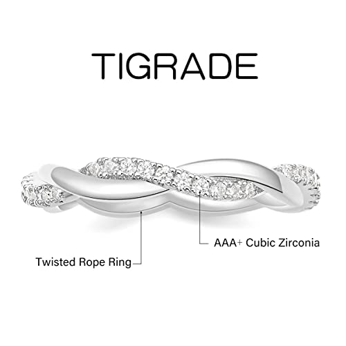 TIGRADE Women Eternity Ring Twisted Rope Cubic Zirconia Engagement Wedding Band Size 4-122