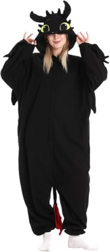 Yoogok Adult jumpsuit pajamas dragon pajamas role-playing cute animal clothing suitable for both men and women (US Alpha Small Regular Regular biack) Black