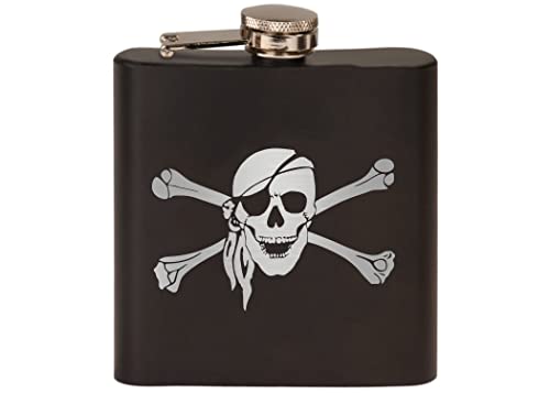 Rogue River Tactical Funny Pirate Stainless Steel Hip Flask Premium Matte Black Makes a Great Gift for Him Dad Gag Joke Skull and Crossbones