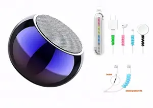 Ultra Mini Wireless Bluetooth Speaker with Portable Round Speaker | Wireless Power Button Controlled, 60 Min Running Battery Pack of 1 (Random Multicolor), Type C
