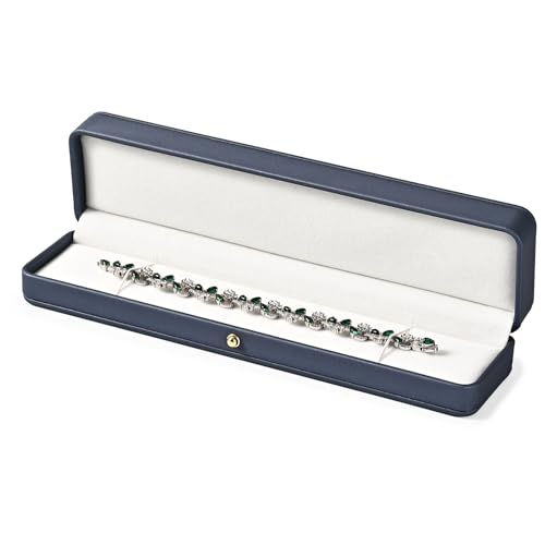 Bracelet Box PU Leather Necklace Jewelry Box Bracelet Gift Box Necklace Gift Box Jewelry Box Long Chain Bracelet Display Case Velvet Interior Jewelry Gift Boxes Necklace Case(Steel-Blue)