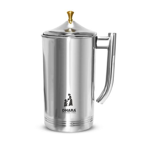 Image of Dhara Stainless Steel 1.5L Water Jug with Lid, Stain Resistant, Leakproof, Steel Jug for Table and Home Use