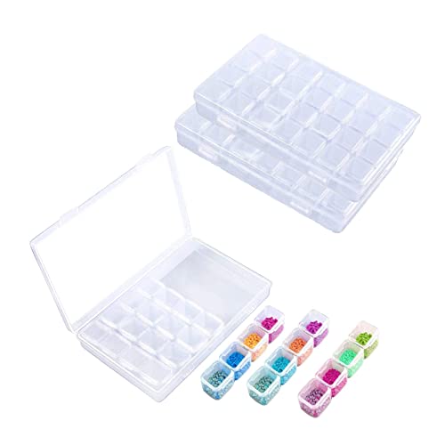 Image of Diamond Embroidery Box, FOME 2 Pack Clear Diamond Painting Storage Box Containers Each with 28 Mini Compartments Grids Mosaic Kits Accessories Storage Box and Cross Stitch Tools for DIY Art Craft