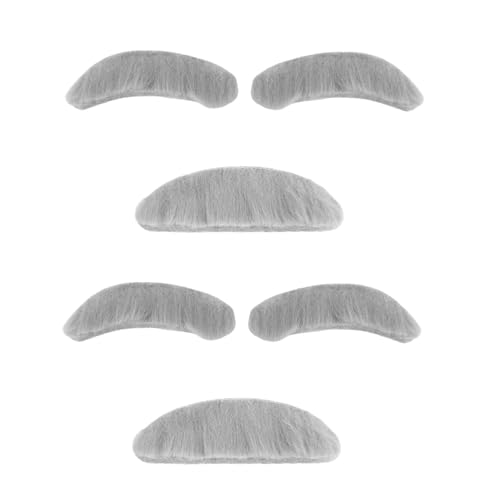2 pcs Fake Mustache and Eyebrows Grey Self Adhesive Fake Beard Fake Mustache Set Cosplay Costume Accessories for Halloween Party Favors Men Women